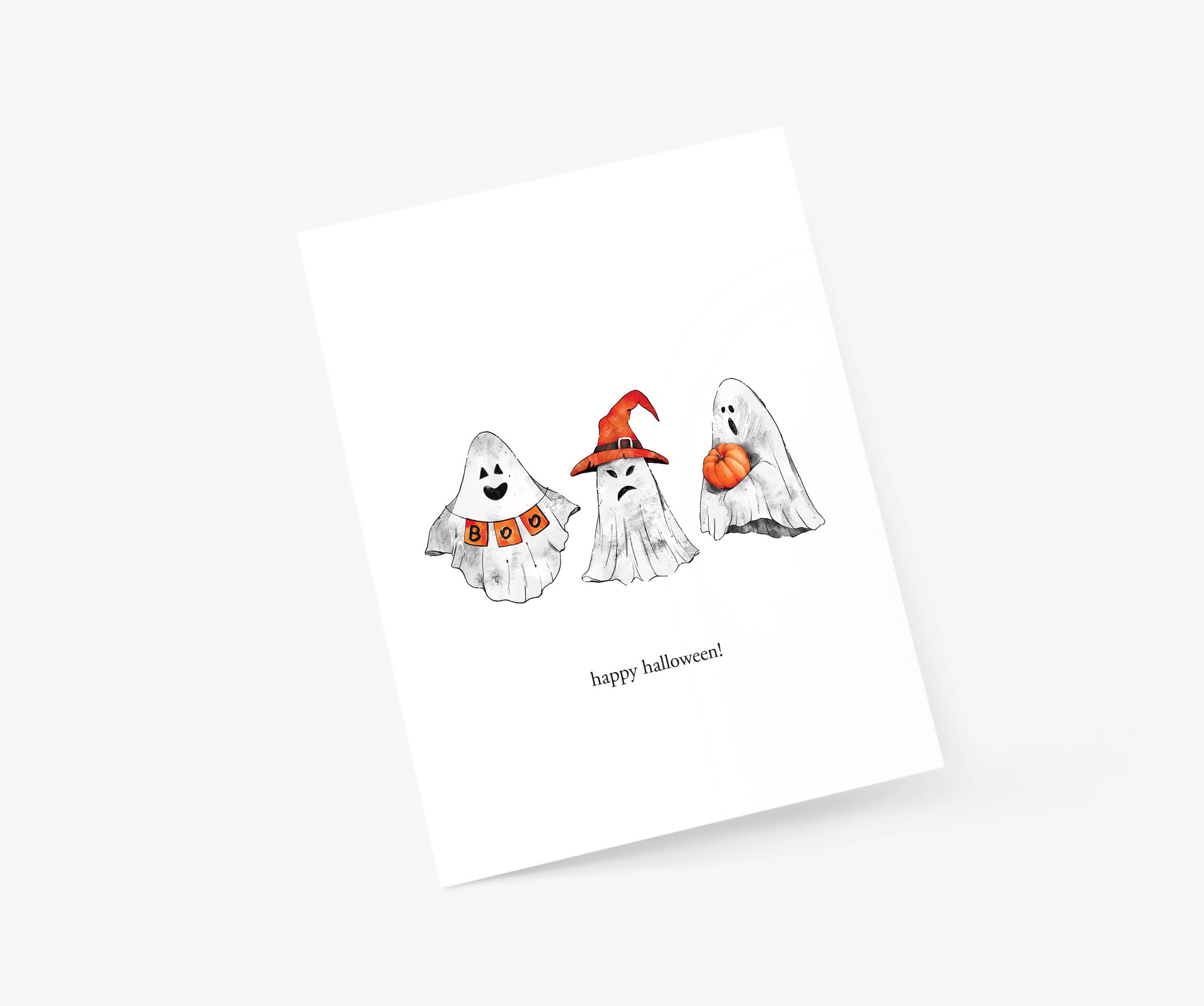 Three Ghosts Happy Halloween - Halloween Greeting Card