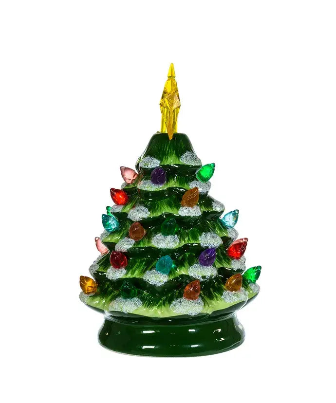 5.5"B/O GREEN LED TREE W/WHITE GLITTER ORNAMENT