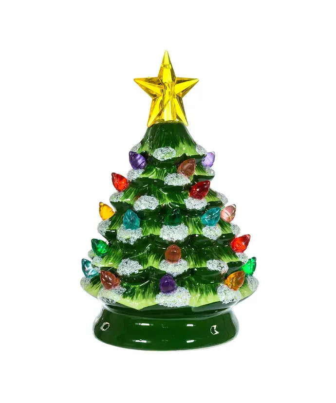 5.5"B/O GREEN LED TREE W/WHITE GLITTER ORNAMENT