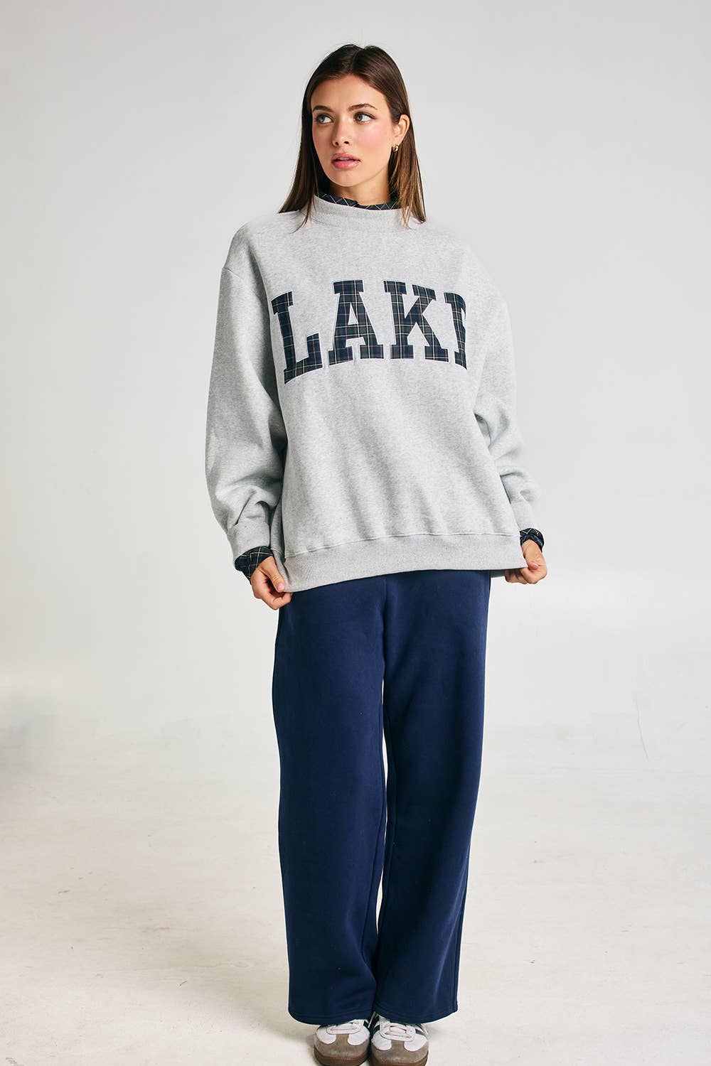 Embroidered "LAKE" Mock Neck Sweatshirt