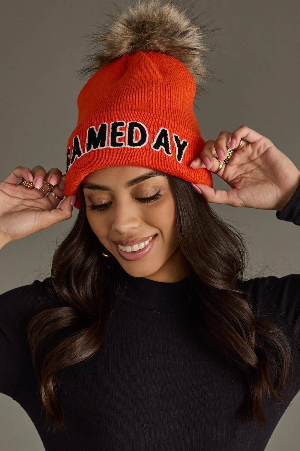 Orange & Black Game Day Pom Hat