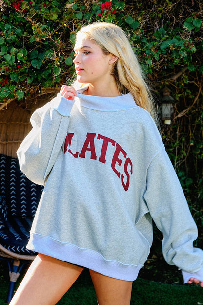 'PILATES & YOGA' Print Reversible Mockneck Sweatshirt