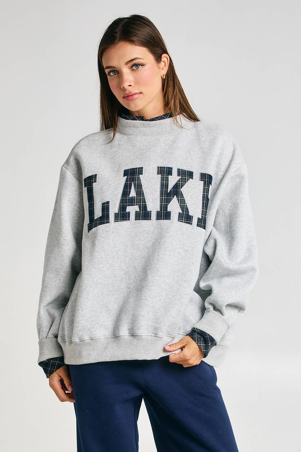 Embroidered "LAKE" Mock Neck Sweatshirt