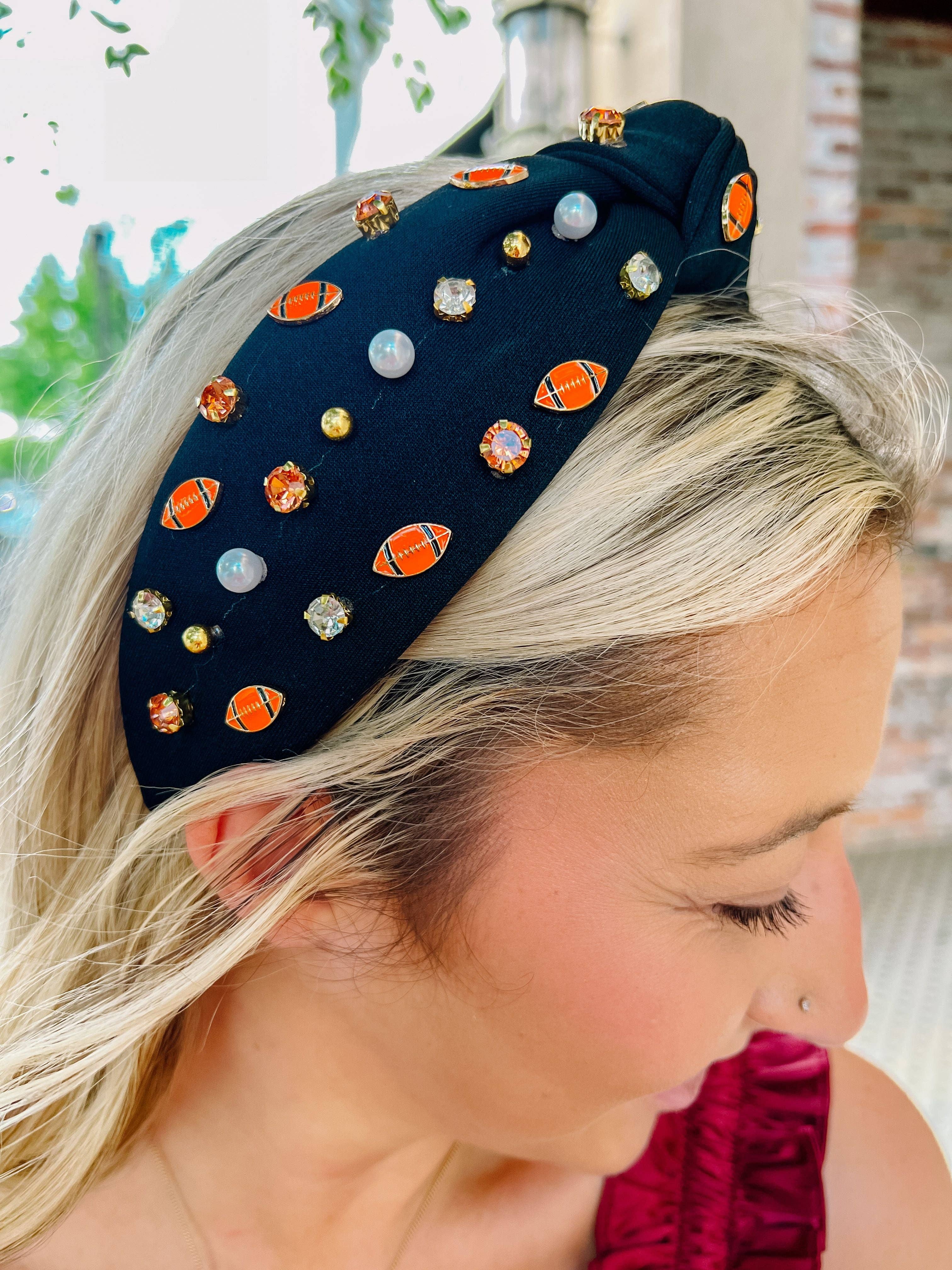 Football Embellished Headband BLACK ORANGE