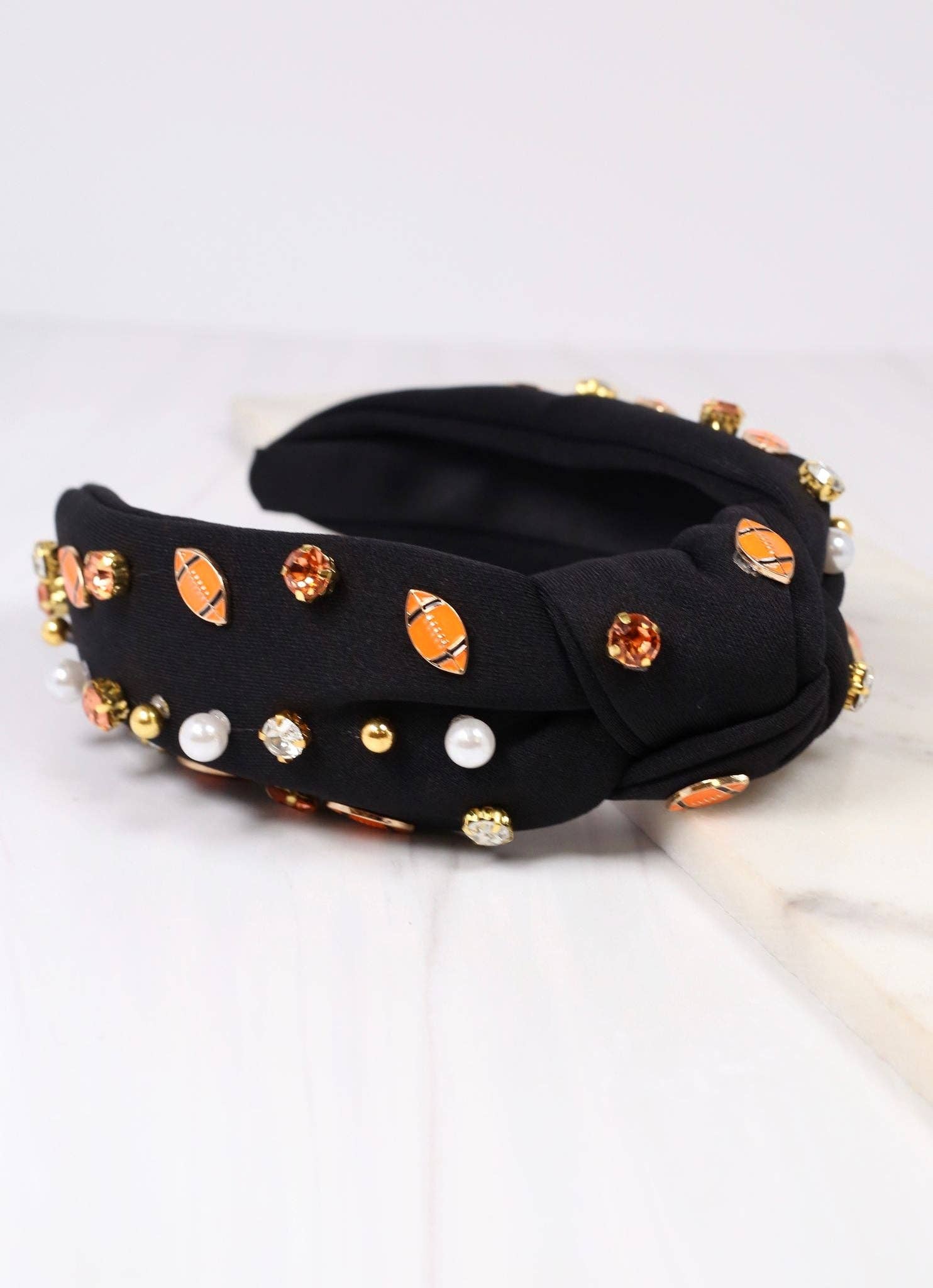 Football Embellished Headband BLACK ORANGE
