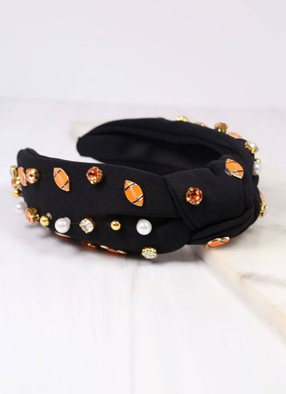 Football Embellished Headband BLACK ORANGE