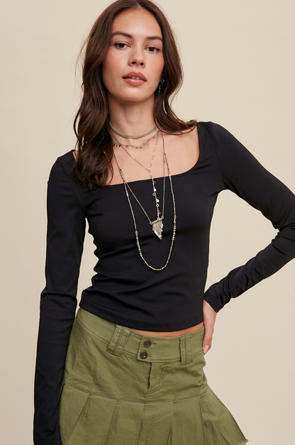 Fitted Square Neck Long Sleeve Athleisure Top