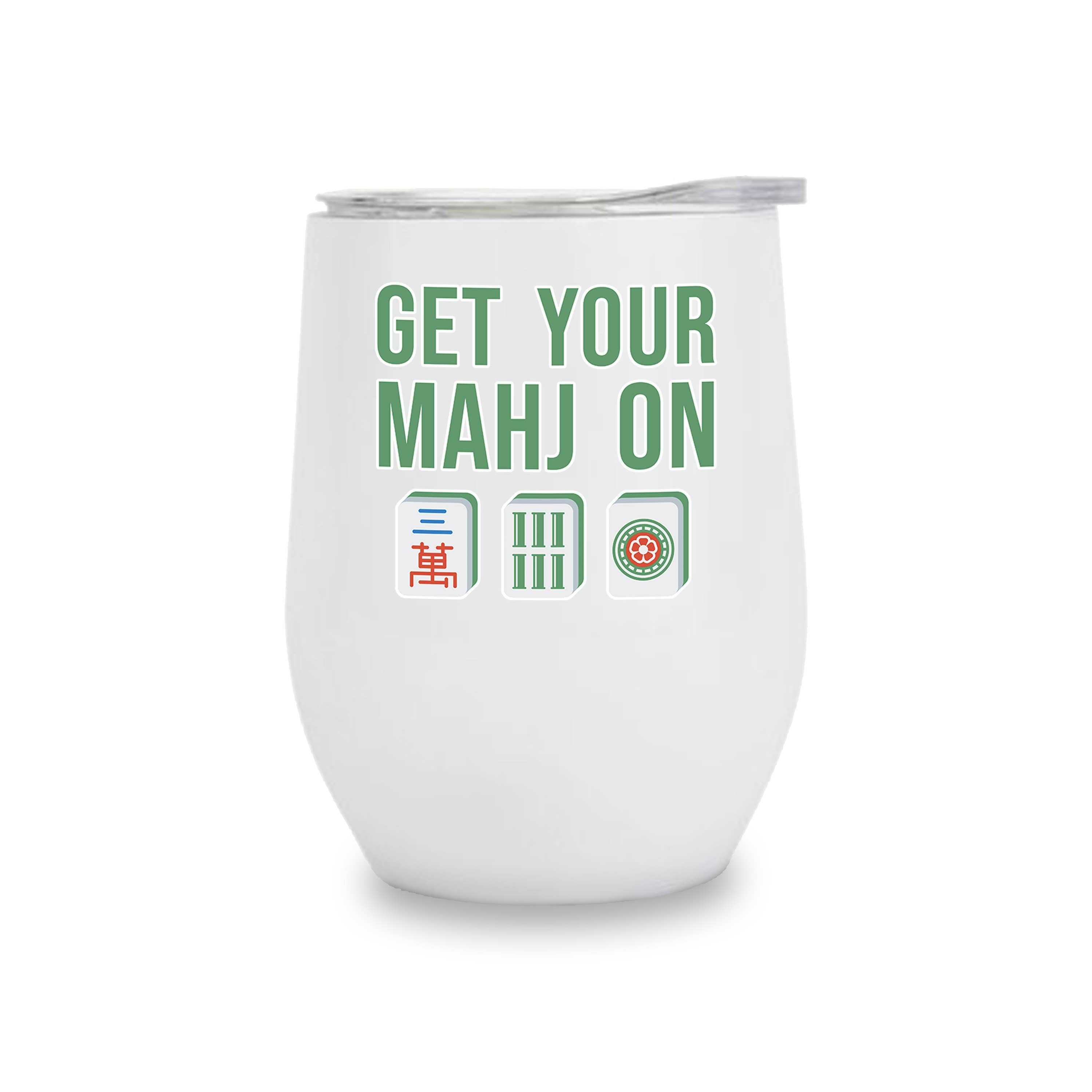 Insulated Wine Tumbler - (White)  Mahjong Tiles