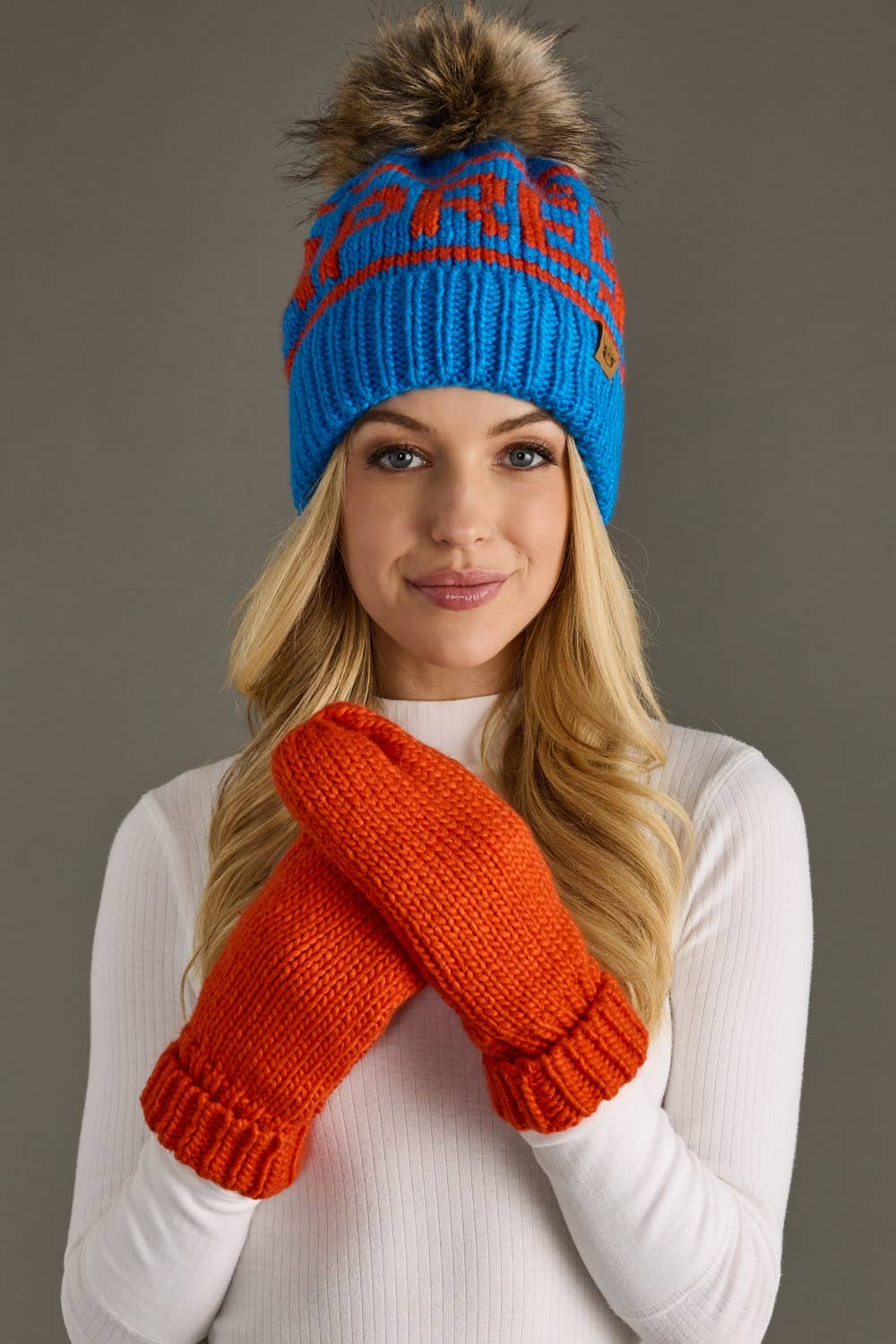Orange Cuffed Knit Mittens