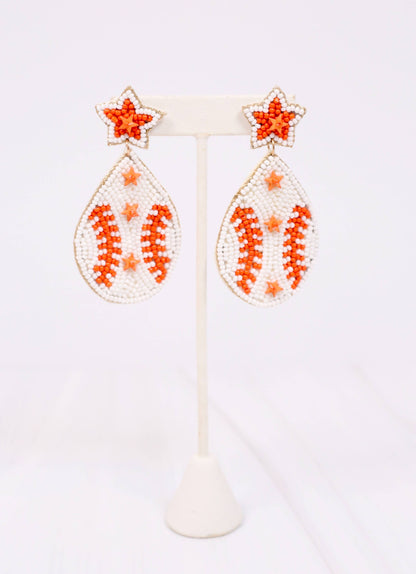 First Pitch Baseball Earring WHITE ORANGE