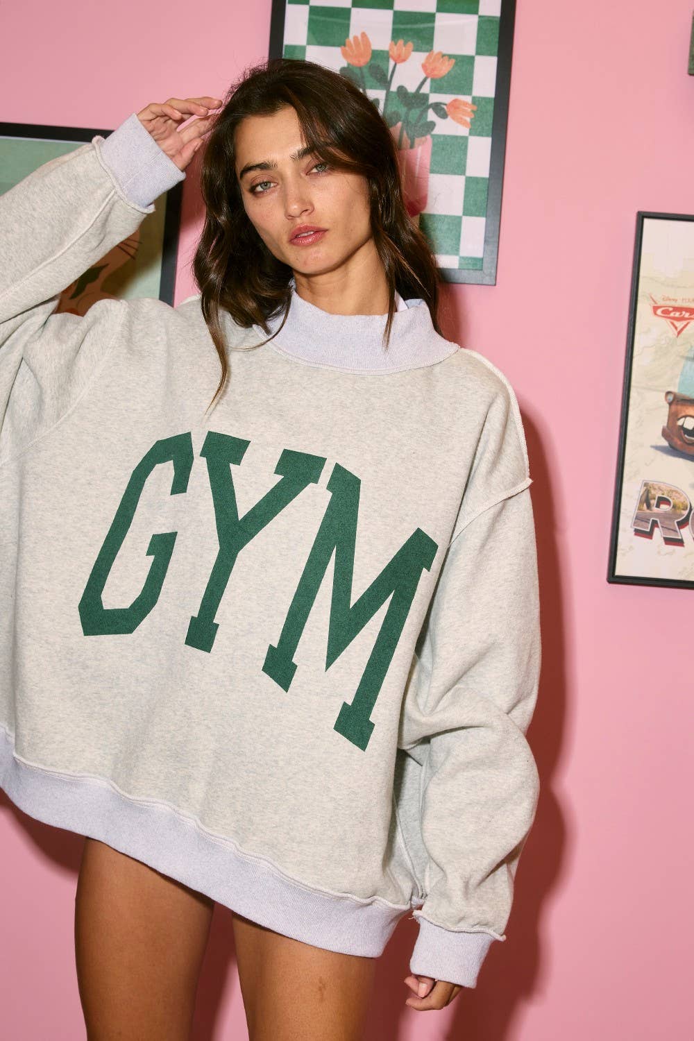 Gym/Bed Graphic Reversible Mockneck Sweatshirt
