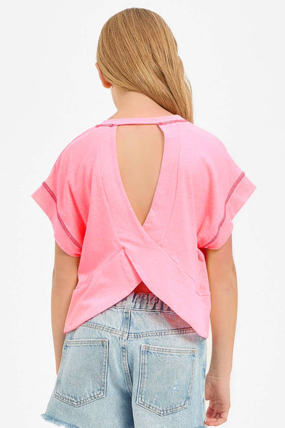 Overlap Open Back Reverse Stitched Top Youth