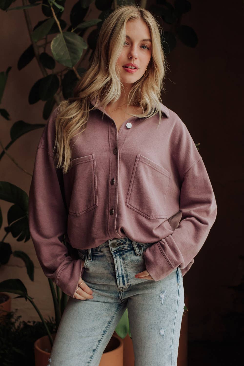 Lavender Washed Soft Button Up