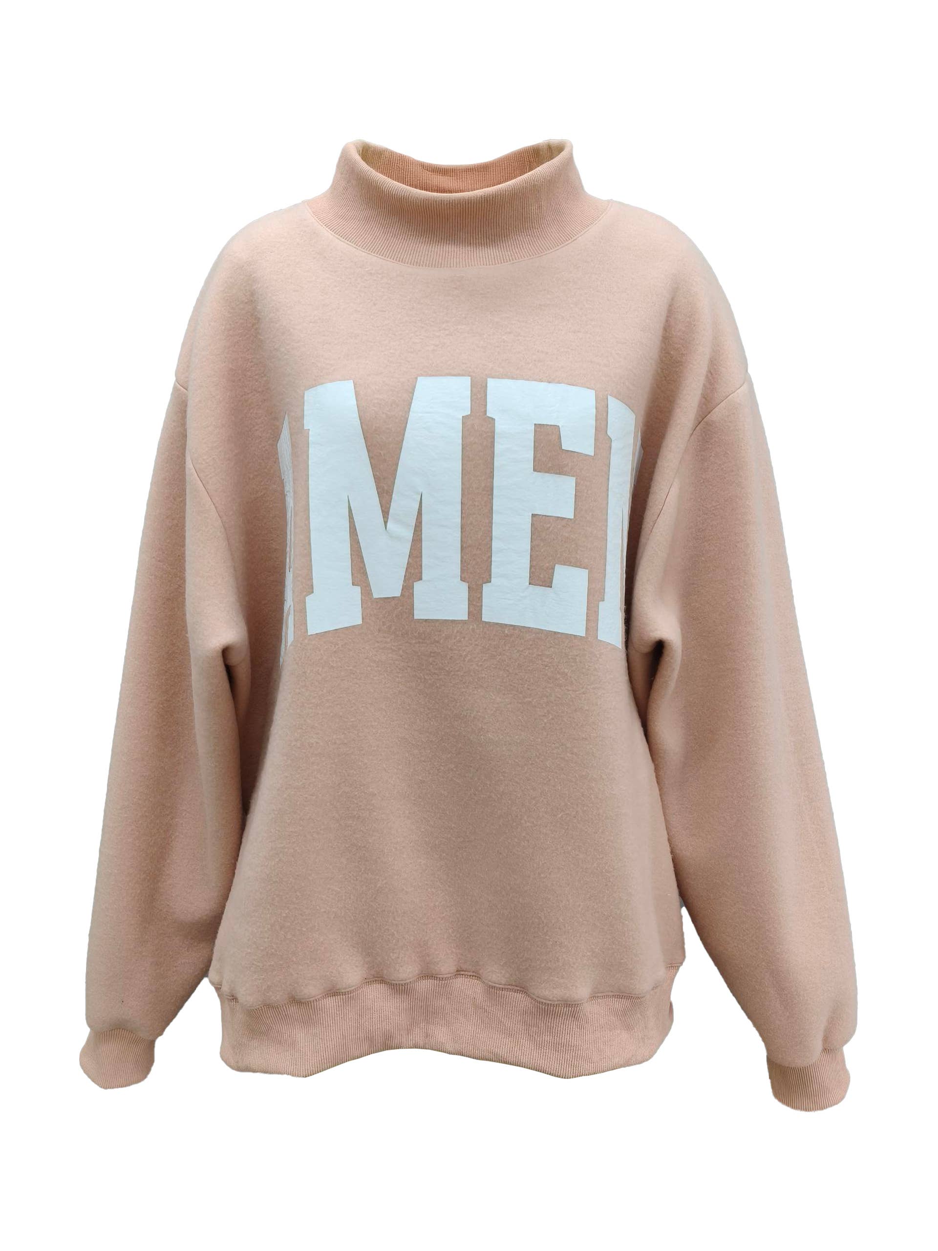 'WWJD & AMEN' Reversible Mock Neck Sweatshirt: PINK/WHITE