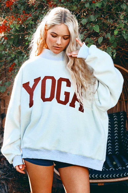 'PILATES & YOGA' Print Reversible Mockneck Sweatshirt