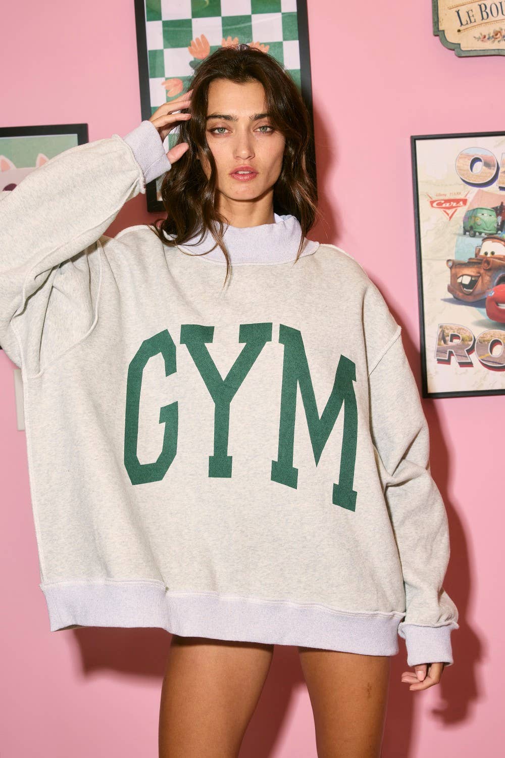 Gym/Bed Graphic Reversible Mockneck Sweatshirt