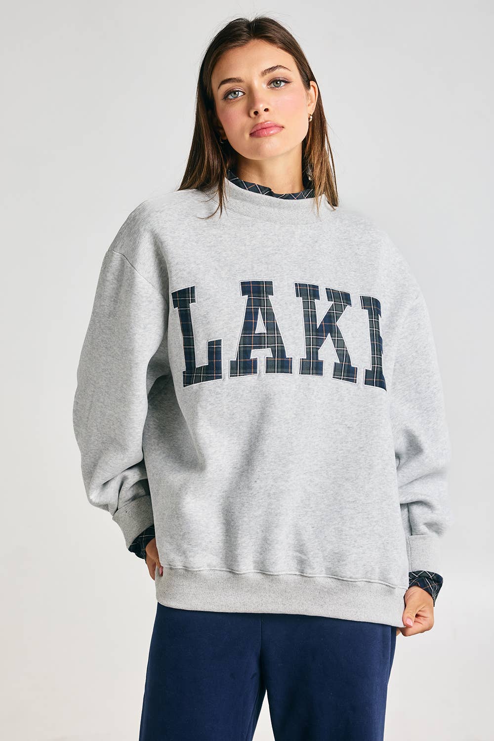 Embroidered "LAKE" Mock Neck Sweatshirt