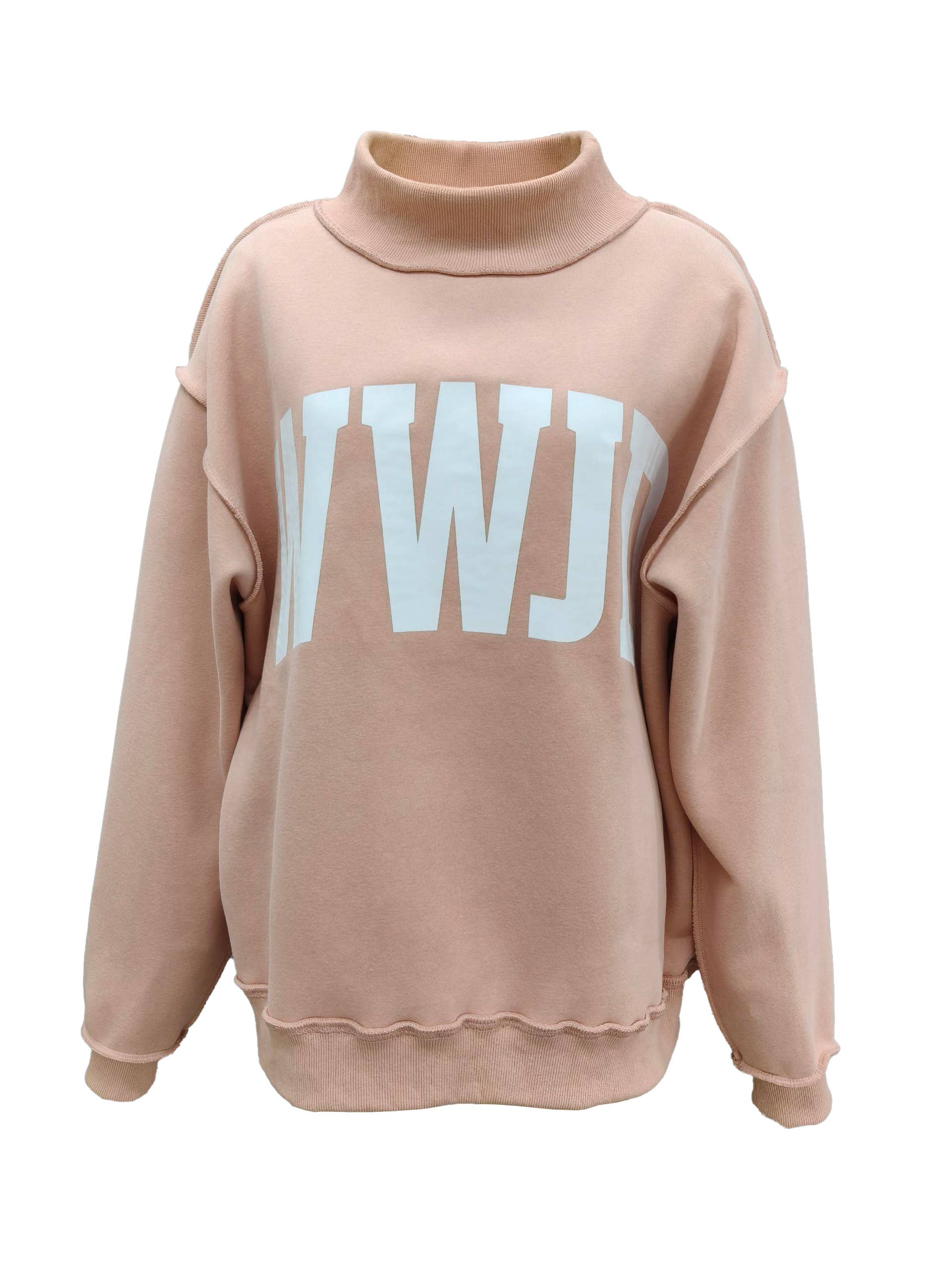 'WWJD & AMEN' Reversible Mock Neck Sweatshirt: PINK/WHITE