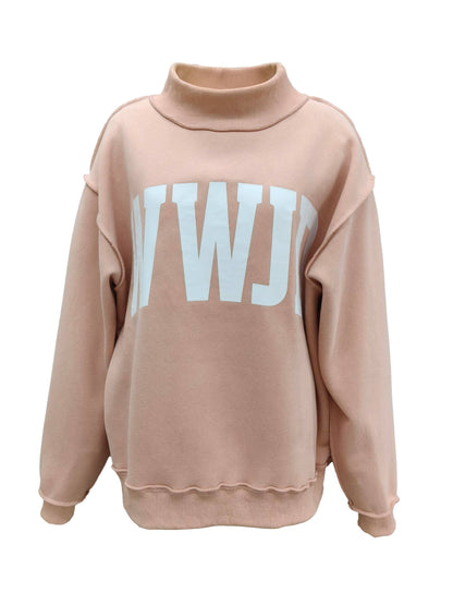 'WWJD & AMEN' Reversible Mock Neck Sweatshirt: PINK/WHITE