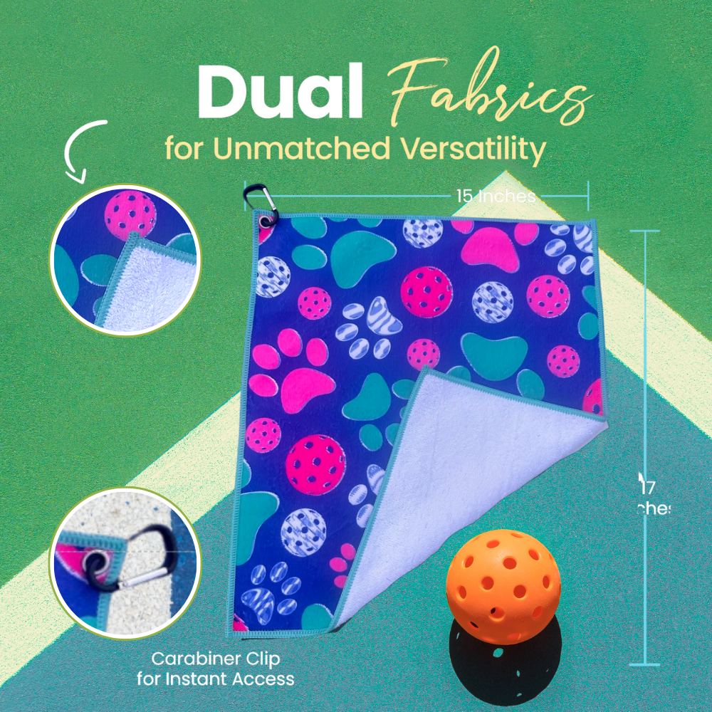 Pickleball Paw Print Microfiber/Cotton Athletic Towel
