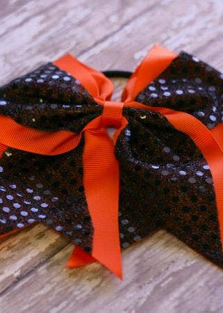 Sequin School Spirit Cheer Bow: Black/Orange
