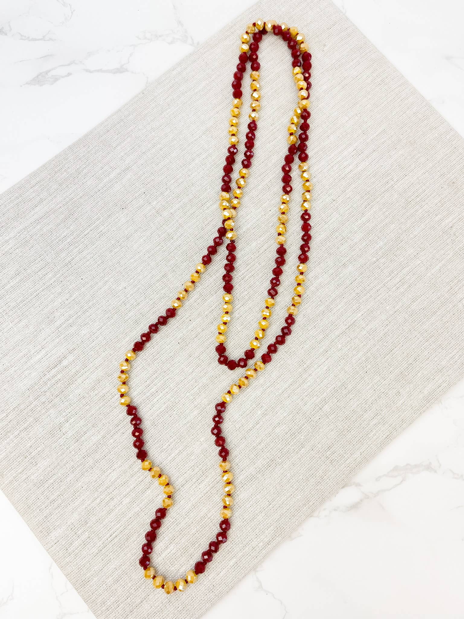 Endless Beaded Long Necklaces: Red & Gold